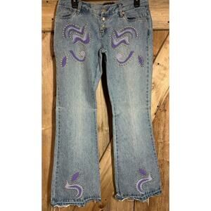 VTG 90s London Womens Size 8 Buttonfly Jeans Y2K Studded Painted Pocketless Back